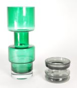RETRO 1960S SWEDISH GREEN GLASS VASE WITH SMALL GLASS VASE