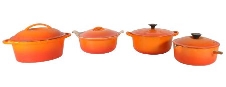 LE CREUSET - FOUR LATE 20TH CENTURY VINTAGE CAST IRON ENAMELLED PANS