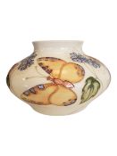 MOORCROFT - LATE 20TH CENTURY CERAMIC POTTERY BUTTERFLY SQUAT VASE