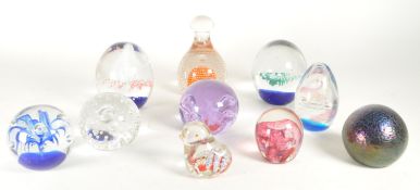 COLLECTION OF TEN GLASS PAPERWEIGHTS CONTROL BUBBLE, BIRD ETC.