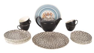 POOLE POTTERY - MID CENTURY BLACK PEBBLE TEA SERVICE