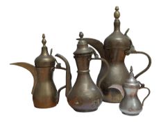 COLLECTION OF 19TH CENTURY BRASS MIDDLE EASTERN DALLAH POTS