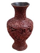 1930S CHINESE CINNABAR BALUSTER VASE