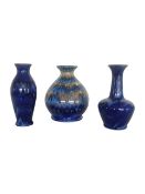 THREE 21ST CENTURY COBRIDGE STONEWARE BLUE GLAZE VASES