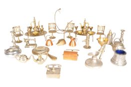 COLLECTION OF 20TH CENTURY MINIATURE BRASS AND SILVER PLATED FURNITURE