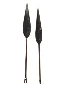 TWO 20TH CENTURY AFRICAN TRIBAL CARVED HARDWOOD SPEARS / PADDLES