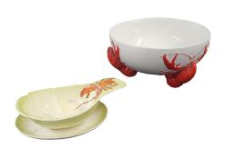 CARLTON WARE - MID CENTURY CERAMIC LOBSTER BOWL AND GRAVY BOAT