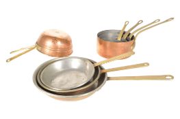 SETS OF VINTAGE GRADUATING COPPER PANS AND COLLIANDERS
