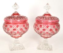 PAIR OF BOHEMIAN CRYSTAL LIDDED VASES