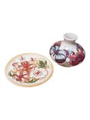 MOORCROFT - 1990S CERAMIC POTTERY SQUAT VASE AND PLATE