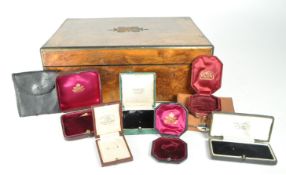 VICTORIAN 19TH CENTURY WALNUT JEWELLERY BOX WITH OTHERS