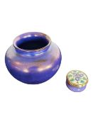MOORCROFT - 20TH CENTURY POTTERY LUSTRE VASE WITH ENAMEL PILL POT