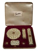 STRATTON - VINTAGE CREAM ENAMELLED VANITY SET MINAUDIERE