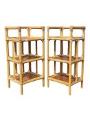 A PAIR OF BAMBOO BEDSIDE UNITS EACH WITH THREE SHELVES