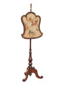 19TH CENTURY VICTORIAN MAHOGANY FIRE POLE SCREEN