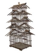 VINTAGE BAMBOO THREE-TIER PAGODA BIRD CAGE