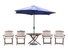 CONTEMPORARY TEAK GARDEN TABLE & FOLDING CHAIRS