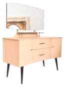 LEBUS FURNITURE - MID CENTURY 1950S CREAM PAINTED TEAK DRESSING TABLE WITH MIRROR