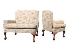 VINTAGE 20TH CENTURY QUEEN ANNE STYLE ARMCHAIR & TWO SEATER SOFA