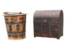 EARLY 20TH CENTURY DOME TOP CHEST W/ BRASS MOUNTED WATER BUCKET