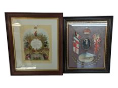 20TH CENTURY HMS CASTORY EMBROIDERY AND MASONIC LITHOGRAPH