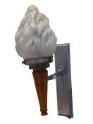 ART DECO CHROME AND OPAQUE GLASS FLAME WALL LIGHT