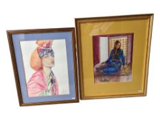 TWO CONTEMPORARY LES BENSON WATERCOLOURS OF FEMALES