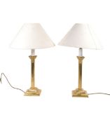 PAIR OF VINTAGE 20TH CENTURY BRASS COLUMN DESK LAMPS