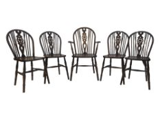 SET OF FOUR EARLY 20TH CENTURY BEECH & ELM WINDOR DINING CHAIRS