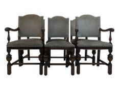 SET OF SIX 1920S CROMWEILLIAN OAK DINING CHAIRS