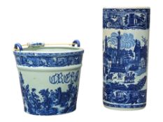 19TH CENTURY VICTORIAN BLUE & WHITE CERAMIC DAIRY BUCKET & UMBRELLA STAND