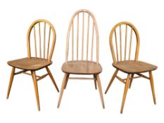 THREE VINTAGE 20TH CENTURY STICK BACK ELM WINDSOR DINING CHAIRS