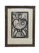 BILLY CHILDISH - BIG HART AND BALLS, 1993 - SIGNED WOODCUT PRINT ON PAPER