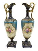 RUDOLSTADT - PAIR OF 19TH CENTURY CONTINENTAL CERAMIC EWER GARNITURE VASES