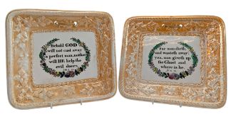 TWO 19TH CENTURY SUNDERLAND PUCE LUSTRE CERAMIC WALL PLAQUES