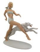 SCHAUBACH KUNST - ART DECO PORCELAIN CABINET FIGURINE OF A GIRL WITH A DOG