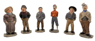 JAMES HADLEY FOR ROYAL WORCESTER - DOWN AND OUT SET OF SIX 1880S BISQUE PORCELAIN MENU HOLDERS