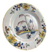 LATE 18TH CENTURY HAND PAINTED LONDON DELFT WARE PLATE