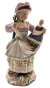 MEISSEN (BELIEVED) - 19TH CENTURY PORCELAIN FIGURINE OF GIRL WITH BONNET & DOLL
