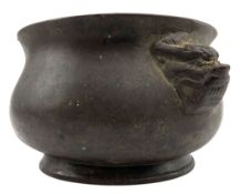 CHINESE XUANDE SIX-CHARACTER MARK BRONZE TWIN DRAGONS HANDLES CENSER