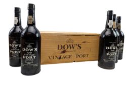 FIVE 1991 DOW'S VINTAGE PORT BOTTLES IN WOODEN CRATE