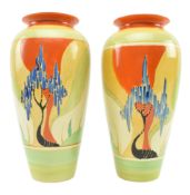 CLARICE CLIFF - WINDBELLS PATTERN - PAIR OF BIZARRE RANGE 1930S CERAMIC BALUSTER VASES
