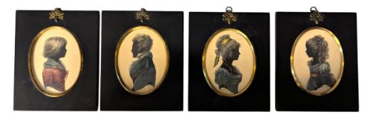 FOUR GOUACHE & WATERCOLOUR SILHOUETTES PORTRAITS BY TURVILLE