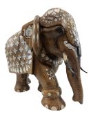 LATE 19TH / EARLY 20TH CENTURY INDIAN CARVED WOOD & HOSHIARPUR BONE INLAID ELEPHANT