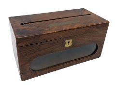 MID 19TH CENTURY VICTORIAN MAHOGANY COUNTRY HOUSE POST BOX WITH BRASS FOR POST LABEL