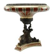 CONTINENTAL STYLE EARLY 20TH CENTURY CERAMIC & BRASS MOUNT TAZZA