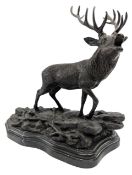 AFTER PIERRE-JULES MENE - LOST WAX BRONZE FIGURE OF STAG ON MARBLE BASE