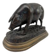 AFTER JULES MOIGNEIZ (1835-1894) - BROWN PATINATED BRONZE SCULPTURE OF PIG
