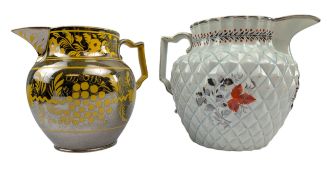TWO 19TH CENTURY STAFFORDSHIRE LUSTRE AND PEARLWARE CERAMIC PITCHERS JUGS