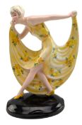 JOSEF LORENZL FOR GOLDSCHEIDER - ART DECO HAND PAINTED CABINET FIGURINE OF A LADY DANCER